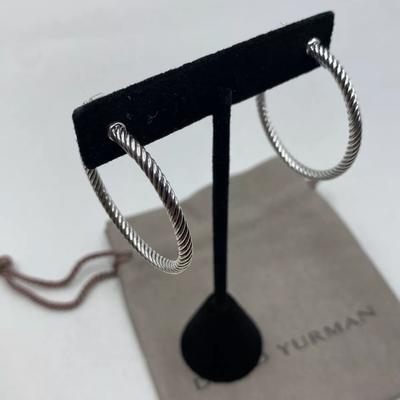 David Yurman Medium Cable Hoop Earrings 1.5" - Picture 8 of 11